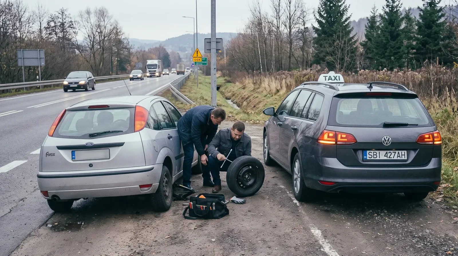 Pomoc w wymianie koła Żywiec – Taxi Szeryf